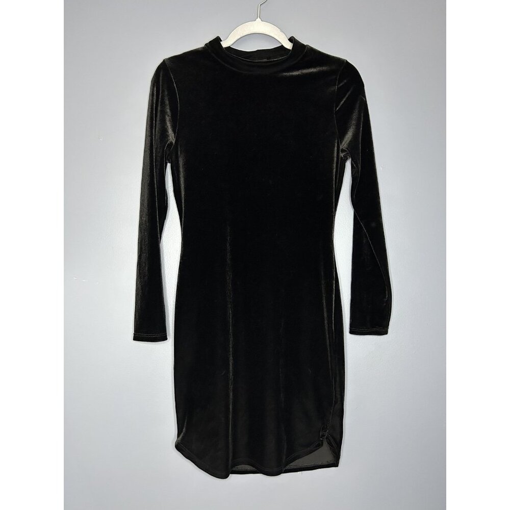 Aria Dress Womens‎ M Black Velvet Long Sleeve Bodycon Mock Neck Witchy Romantic
